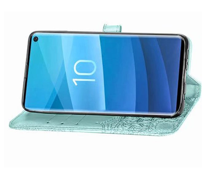 Alcatel 3V case leather wallet embossed mandala pattern grn Carousel 2