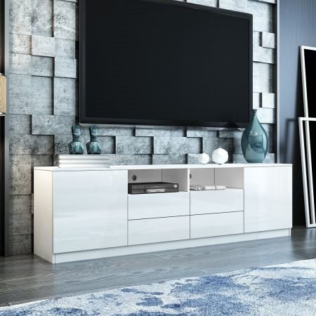 Tv Stand Cabinet 2 Doors 4 Drawers High Gloss Front Trade Me