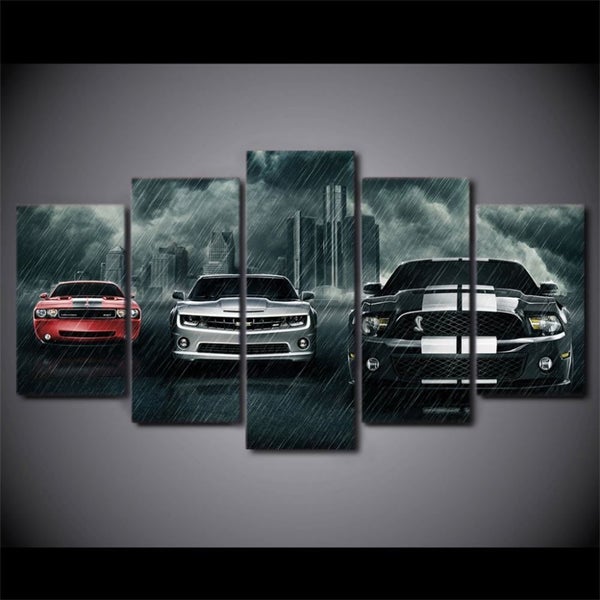 X'MAS SALE FREE SHIPPING - Large 5 Piece Canvas Art - SUPER CARS Carousel 1