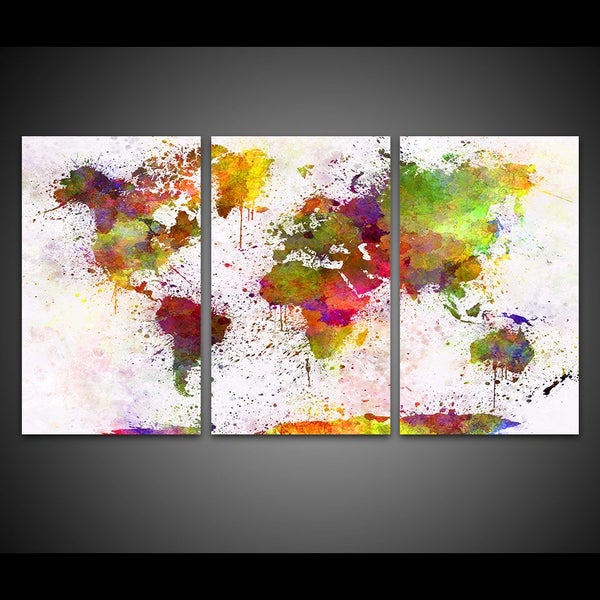 ON SALE FREE SHIPPING - 3 Piece Canvas Art Print - COLORFUL MAP Carousel 1