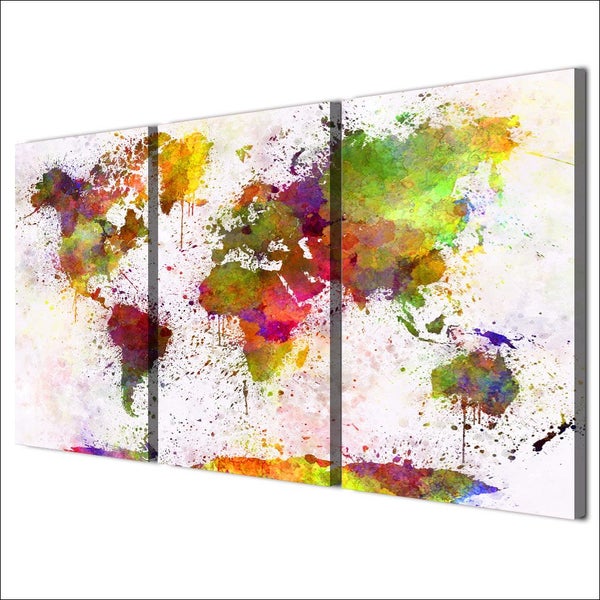 ON SALE FREE SHIPPING - 3 Piece Canvas Art Print - COLORFUL MAP Carousel 2