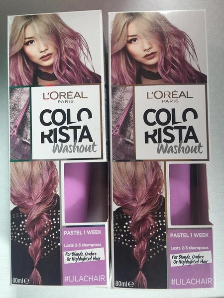 2 X L Oreal Colorista Washout Pastel 1 Week Colour Lilachair