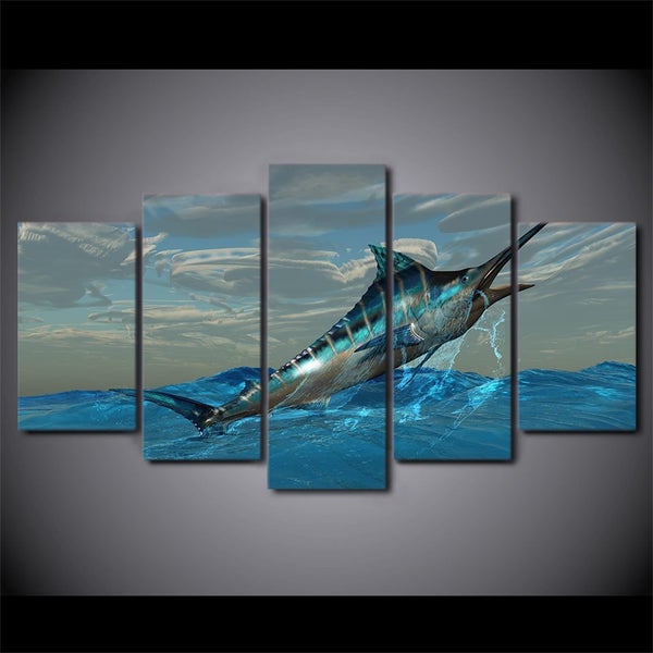 X'MAS SALE FREE SHIPPING - Large 5 Piece Canvas Art - FISH Carousel 1
