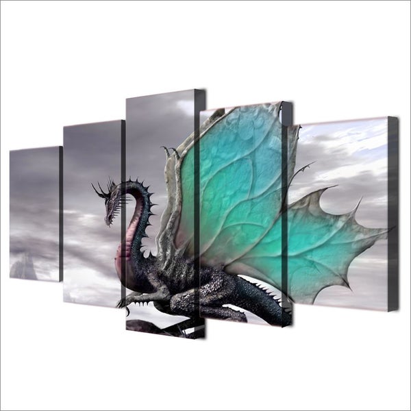 X'MAS SALE FREE SHIPPING - Large 5 Piece Canvas Art Print - Dragon Carousel 2