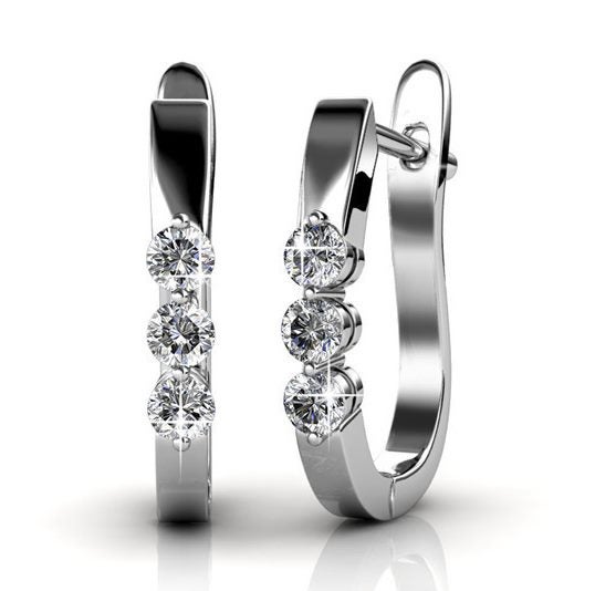 18K White Gold Premium Crystal Huggie Earrings "Bella" Carousel 6