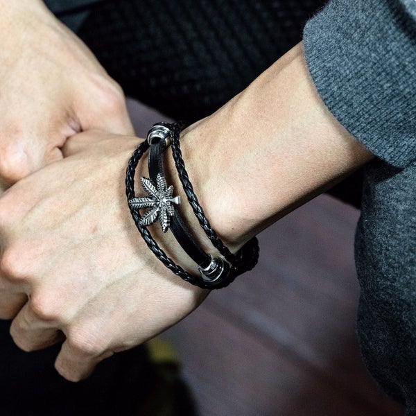 Men's Bracelet Maple Leaf Belt Braided Leather Adjustable Wristband Bangle Chain Carousel 2