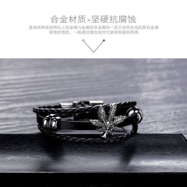 Men's Bracelet Maple Leaf Belt Braided Leather Adjustable Wristband Bangle Chain Carousel 3