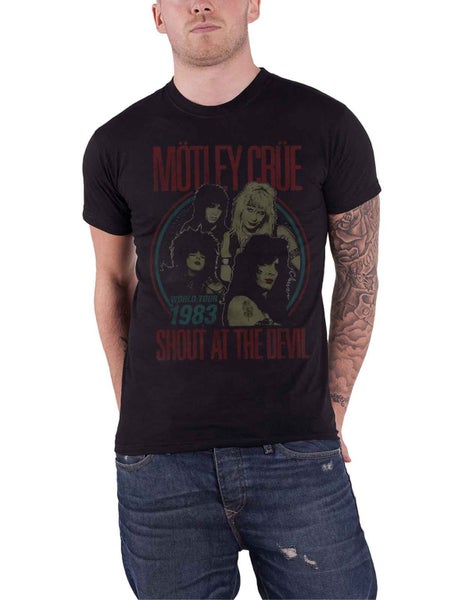 Motley Crue T Shirt Shout at the Devil Vintage World Tour Official Mens Black Carousel 1