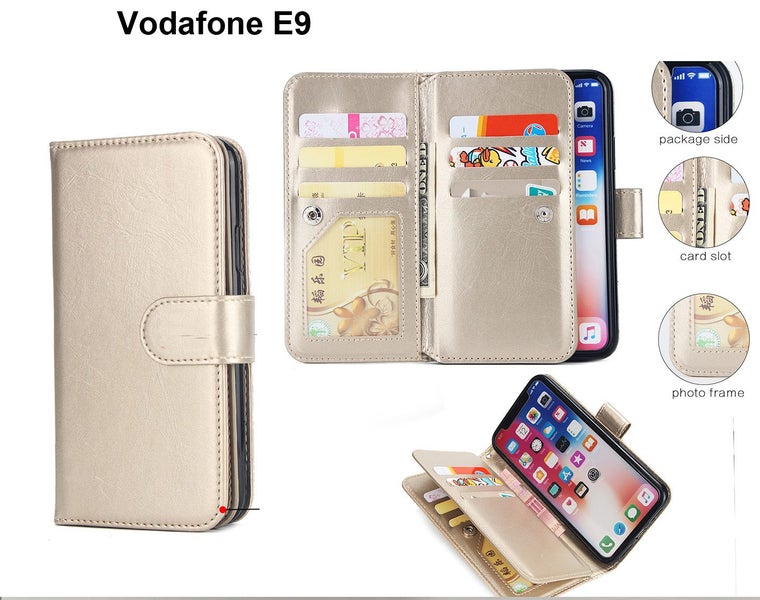 Vodafone E9 case triple wallet PU leather 9 cards ID 3 pockets gld Carousel 1
