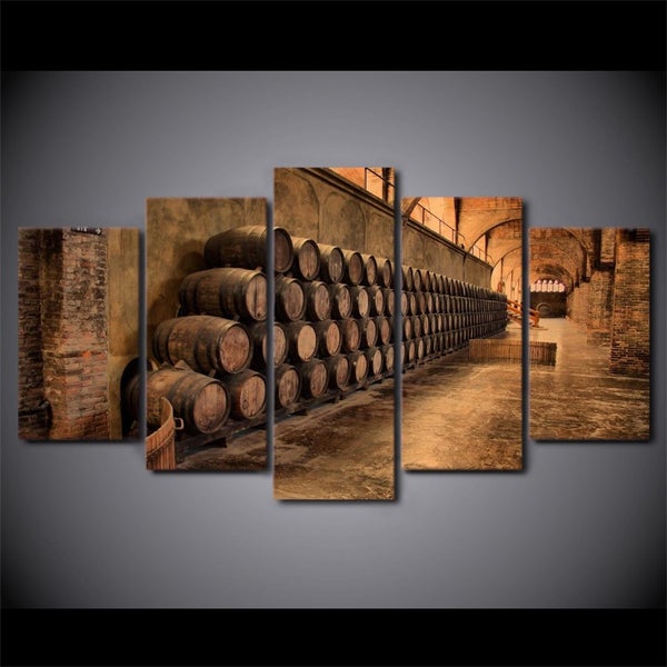 X'MAS SALE FREE SHIPPING - Large 5 Piece Canvas Art Print - Wine Barrels Carousel 1