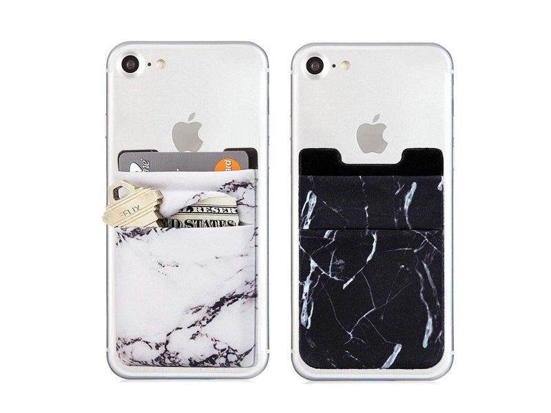 Cell Phone Stick on Wallet Card Holder Marble Black Carousel 1