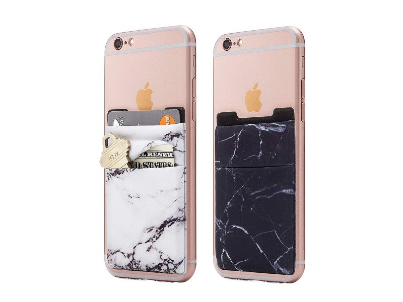 Cell Phone Stick on Wallet Card Holder Marble Black Carousel 2