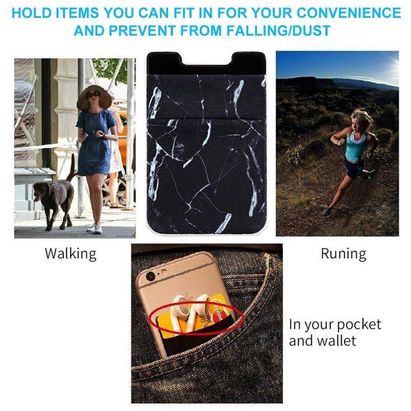 Cell Phone Stick on Wallet Card Holder Marble Black Carousel 9