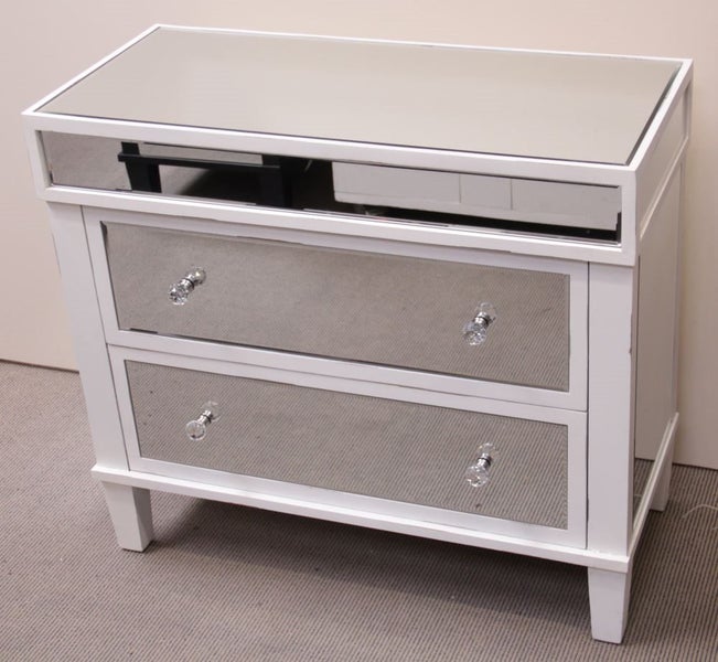 Shabby Chic Mirrored 2 Drawer Low Boy With Crystal Knobs Trade Me