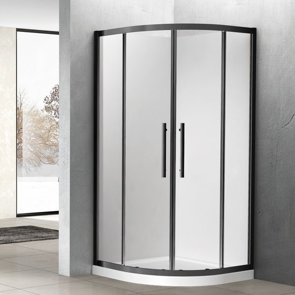 2 Meter HEIGHT Matte Black 1M Twin Sliding Doors Curve Shower Carousel 1