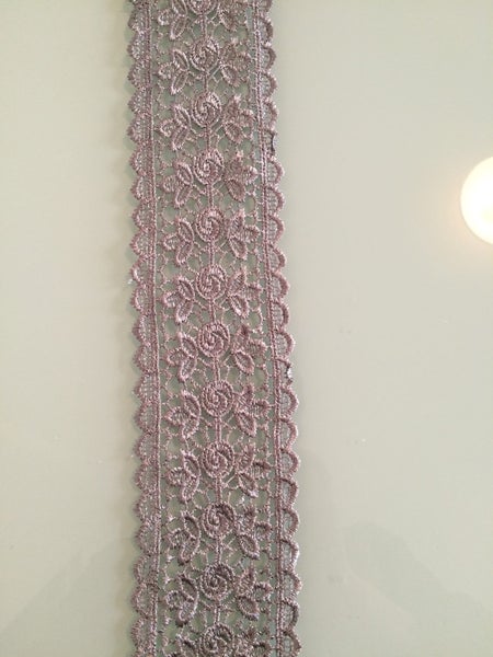 one meter Bright silver grey embroidered lace Carousel 1