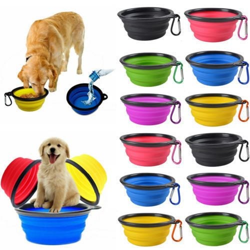 ERTY Foldable Dog Pet Travel Feeding Bowl Water Dish Portable Silicone Bowl,Blue