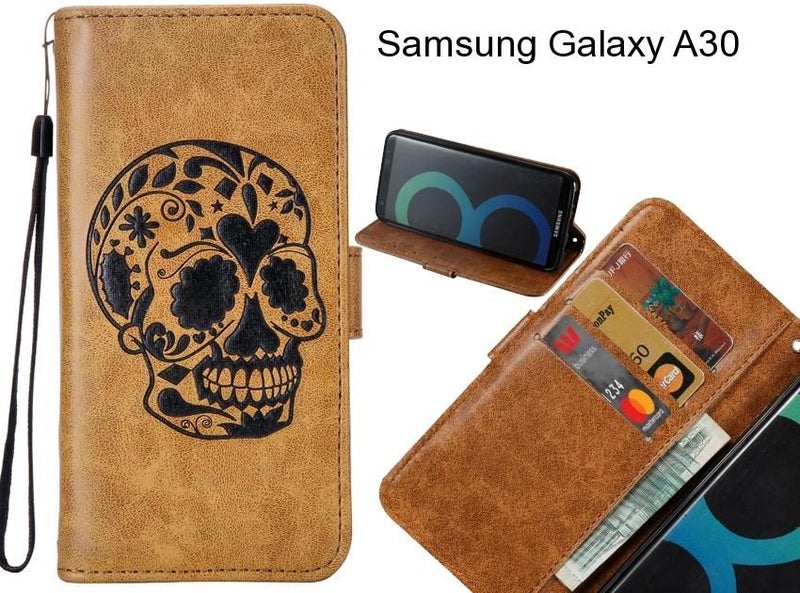 Samsung Galaxy A30 case skull vintage leather wallet case Carousel 1
