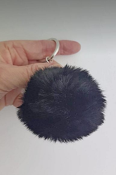 Faux Black Rabbit Fur Key Ring or Handbag Pom Pom Pendant Carousel 3