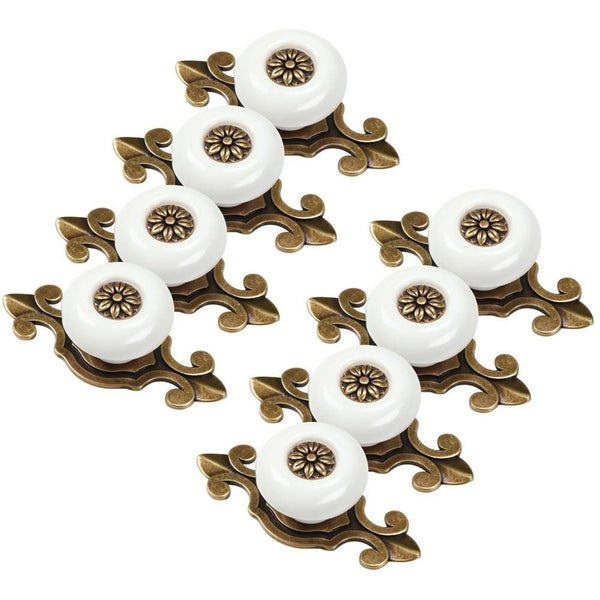 8 X Vintage Ceramic Bronze Cabinet Knobs Door Handles Kitchen