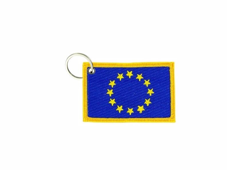 Keychain keyring embroidered patch double sided flag europe europa ue cee Carousel 1
