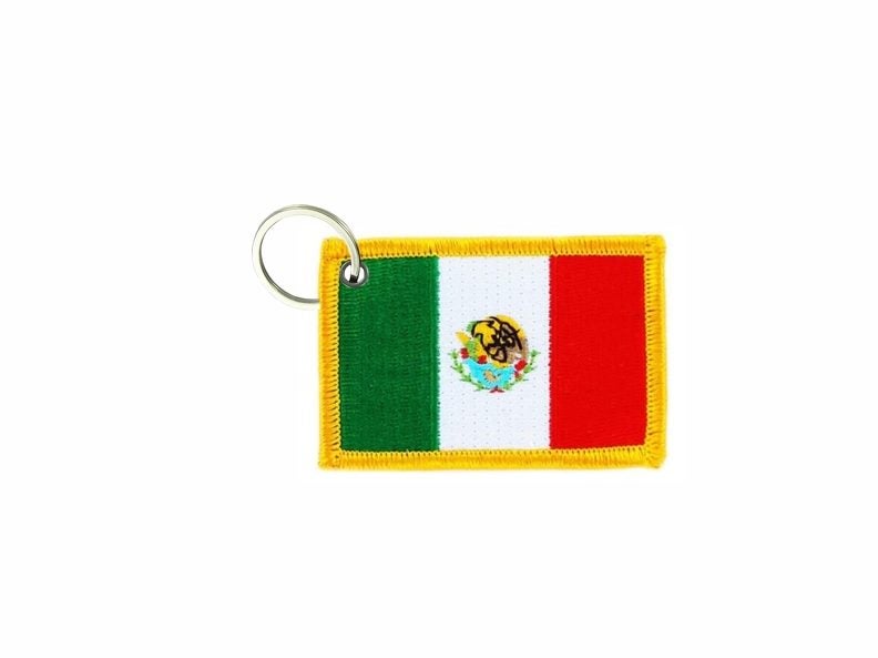 Keychain keyring embroidered embroidery patch double sided flag mexico Carousel 1