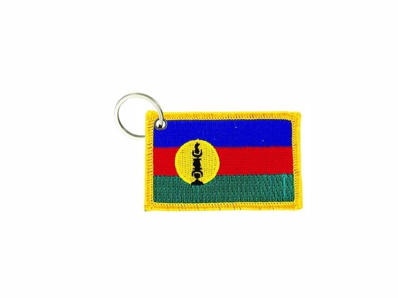 Keychain keyring embroidered patch double sided flag new caledonia kanaky Carousel 1