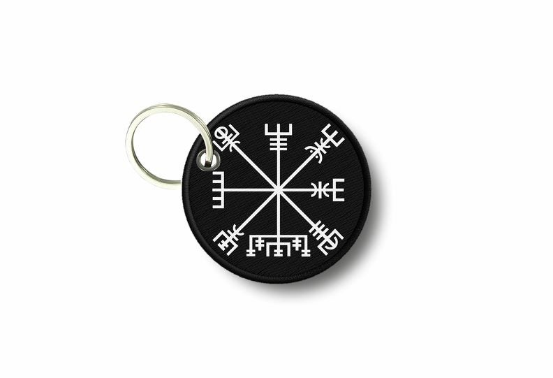 Keychain keyring print patch morale iron biker compass vegvisir rune Carousel 1