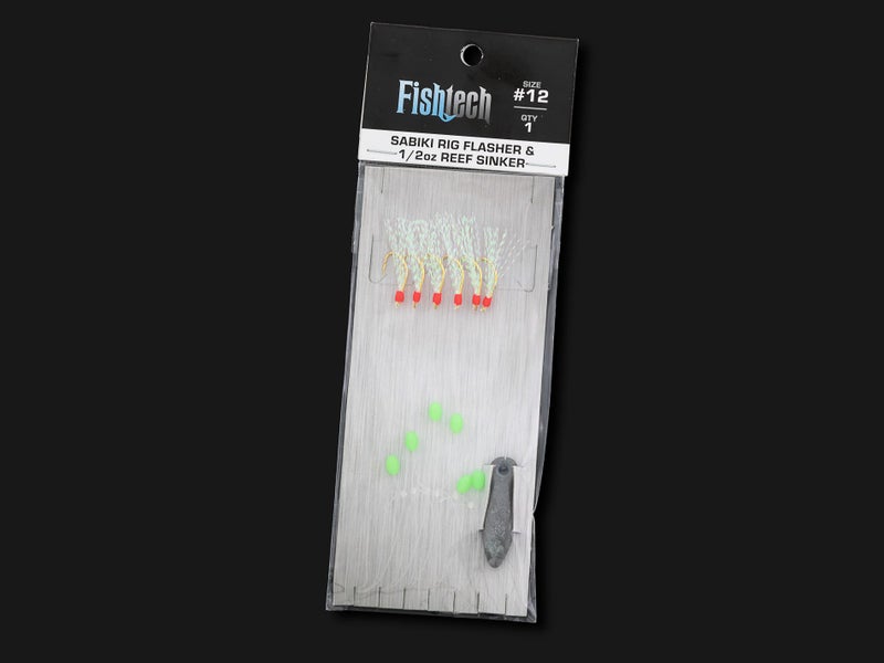 Sabiki Rig Fishing Hooks Rubber Skin Size 12 with 0.5oz Reef Sinker FISHTECH Carousel 1