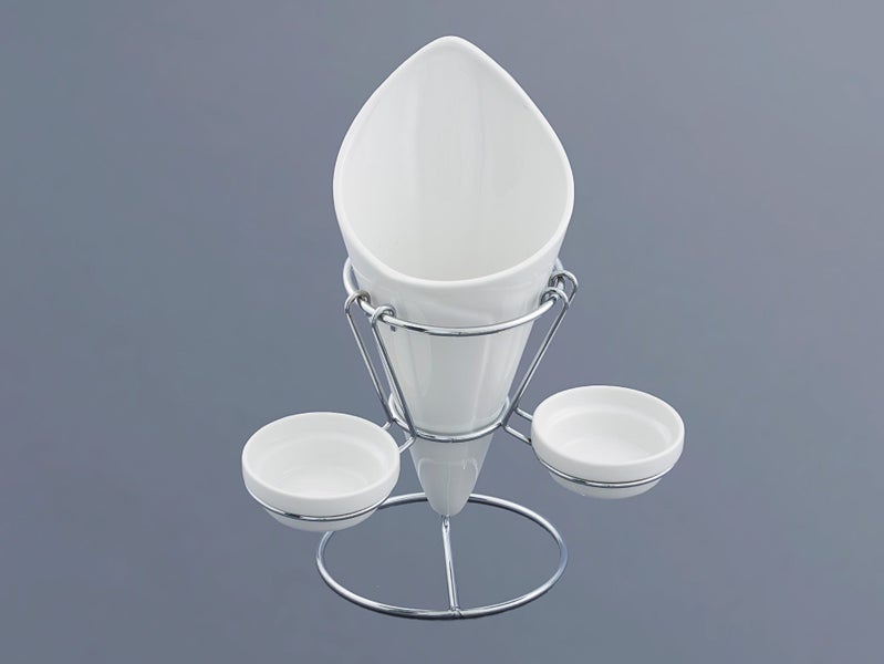 White Porcelain French Fries Holder & SS Stand Carousel 1