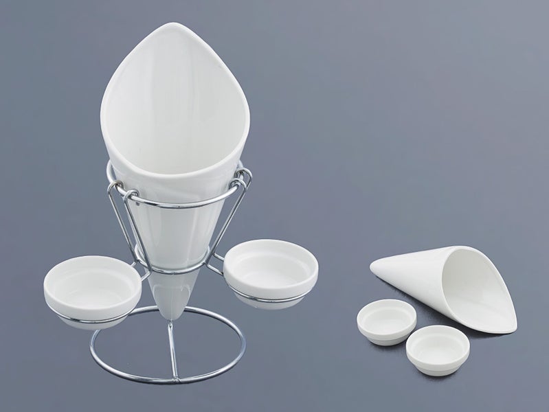 White Porcelain French Fries Holder & SS Stand Carousel 2