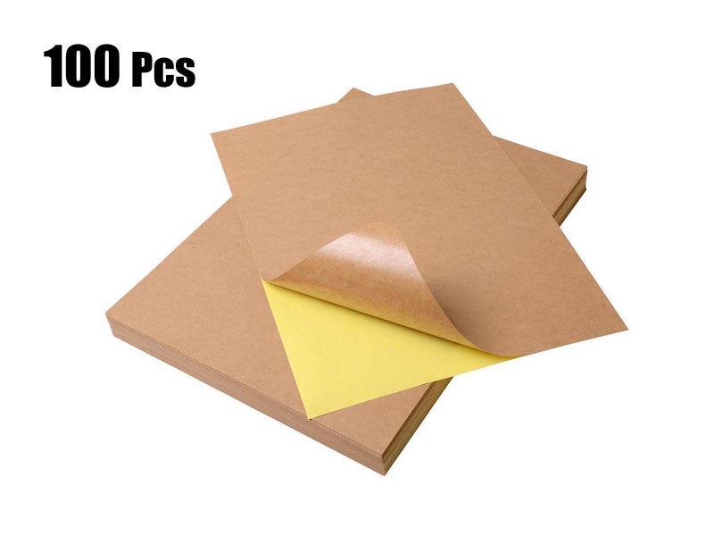100X A4 Brown Kraft Sticker Paper Self Adhesive Label Carousel 1