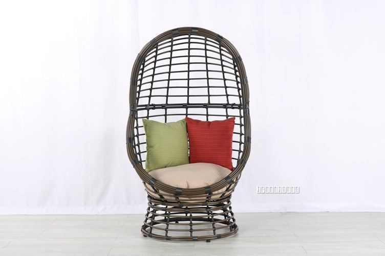Outdoor Brown Resin Wicker Swivel Egg Chair With Cushions Pool