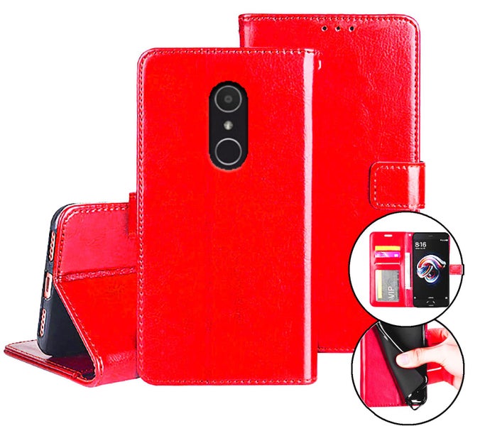 Alcatel 1X case flip wallet case vintage fine leather card slots red Carousel 1
