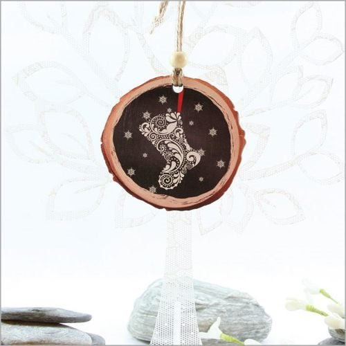 Wood Slice Ornament : Filigree Stocking - Ornaments Carousel 1