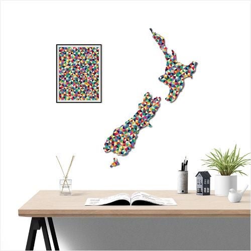 Kiwiana Wall Art - Large NZ Map : Geometric Carousel 1