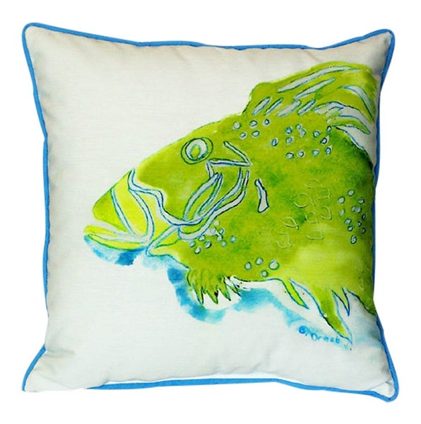Coastal Green Tropical Reef Fish Indoor Outdoor Pillow 18 X 18