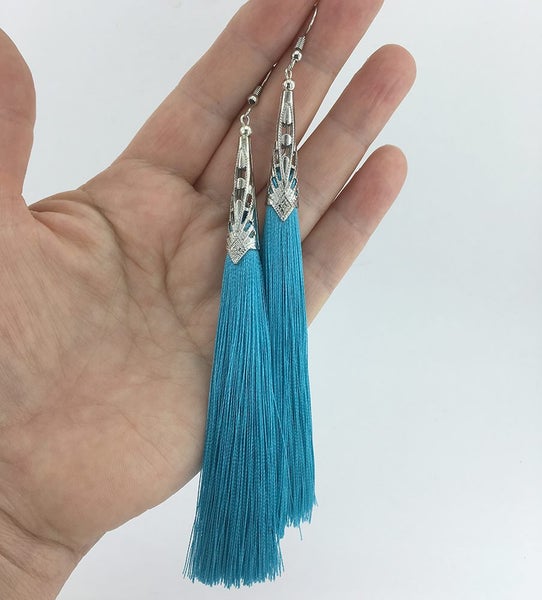 Long Silk Tassel Earrings 14cm "Bolero" (Purple) Carousel 5