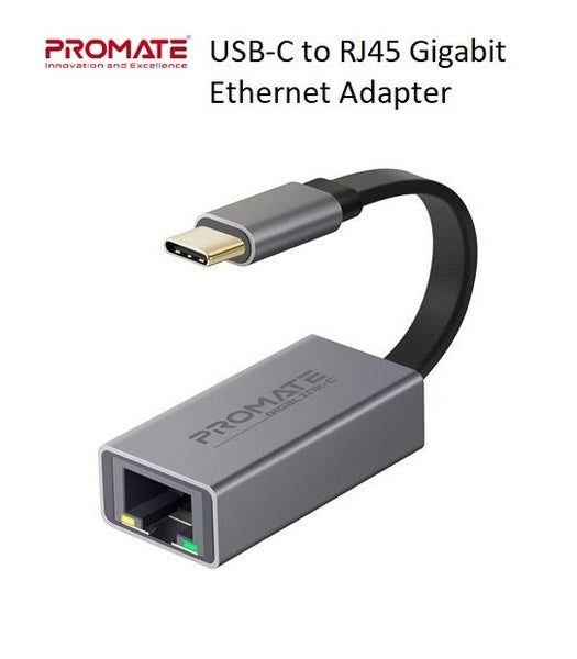 PROMATE USB-C RJ45 Gigabit Ethernet Adapter - Grey Carousel 1