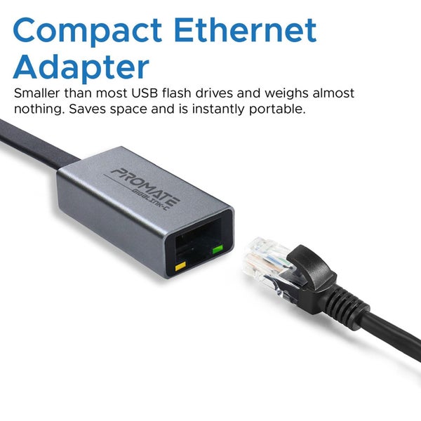 PROMATE USB-C RJ45 Gigabit Ethernet Adapter - Grey Carousel 2