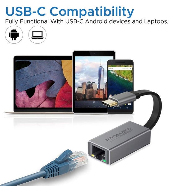 PROMATE USB-C RJ45 Gigabit Ethernet Adapter - Grey Carousel 5