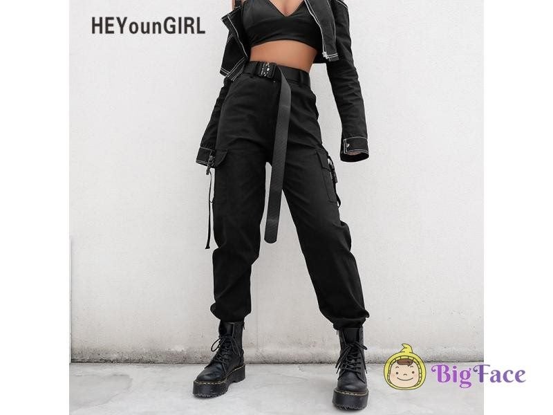 HEYounGIRL Streetwear Cargo Pants Women Casual Joggers Black High Waist Loose Carousel 2