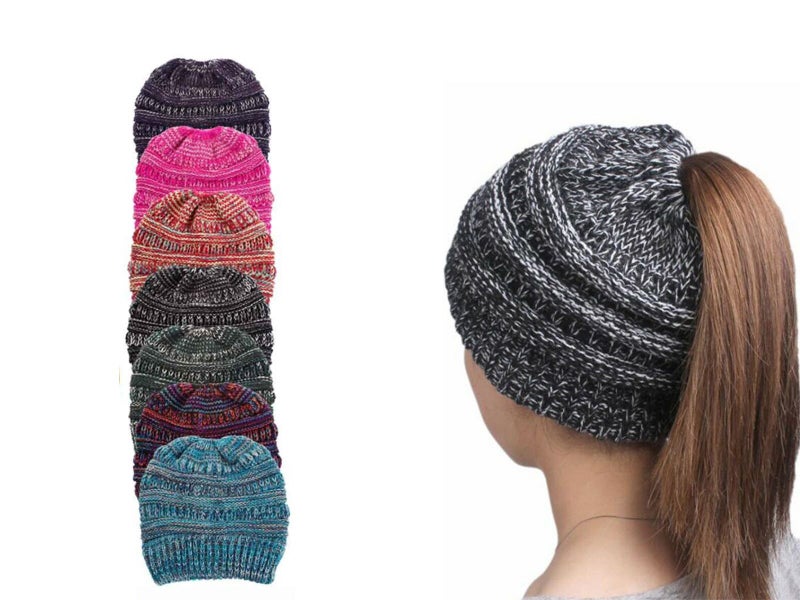 Beanie tail Messy Bun Ponytail Stretchy Warm Knit Beanie Hat62989794073089118