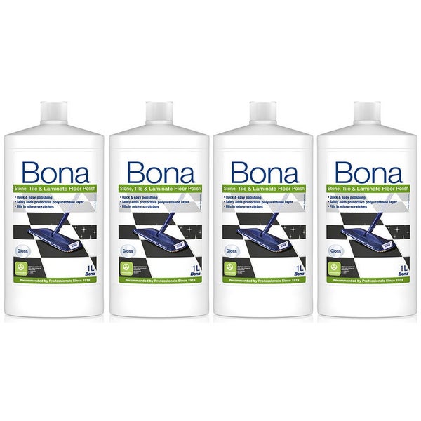 4pk Bona 1l Stone Tile Laminate Polish Protective Floor Polisher Gloss Finish