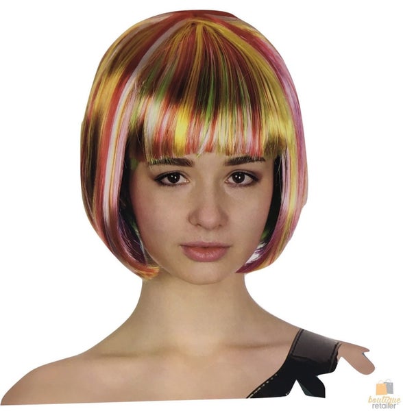 Rainbow Bob Wig Costume Short Straight Fringe Cosplay Party Full