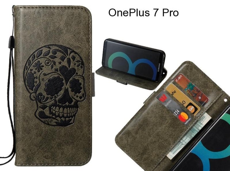 OnePlus 7 Pro case skull vintage leather wallet case Carousel 1
