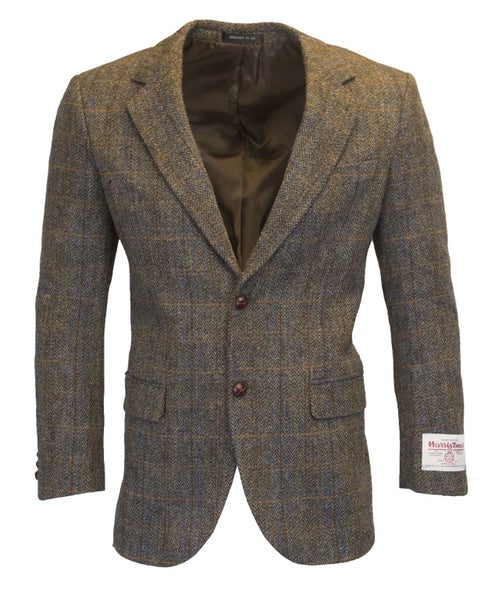 Men's Herringbone Overcheck Blazer - Scottish Harris Tweed - Clinton Brown - 52 Carousel 1