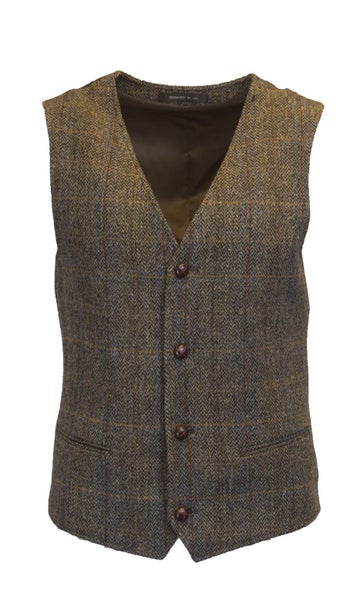 Men's Herringbone Overcheck Waistcoat - Harris Tweed - Clinton Brown - 46 Carousel 1
