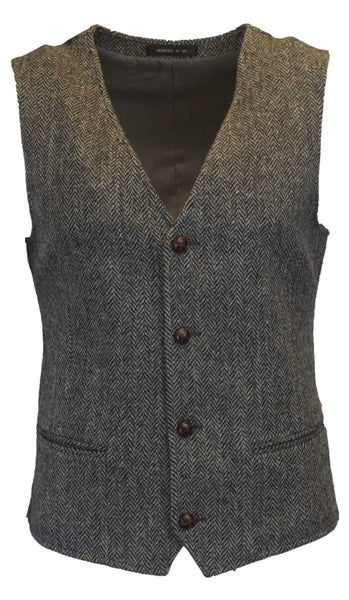 Men's Herringbone Waistcoat - Scottish Harris Tweed - Steel Grey - 46 Carousel 1