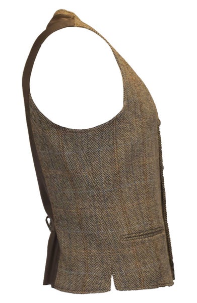 Men's Herringbone Overcheck Waistcoat - Harris Tweed - White Sand - 42 Carousel 2